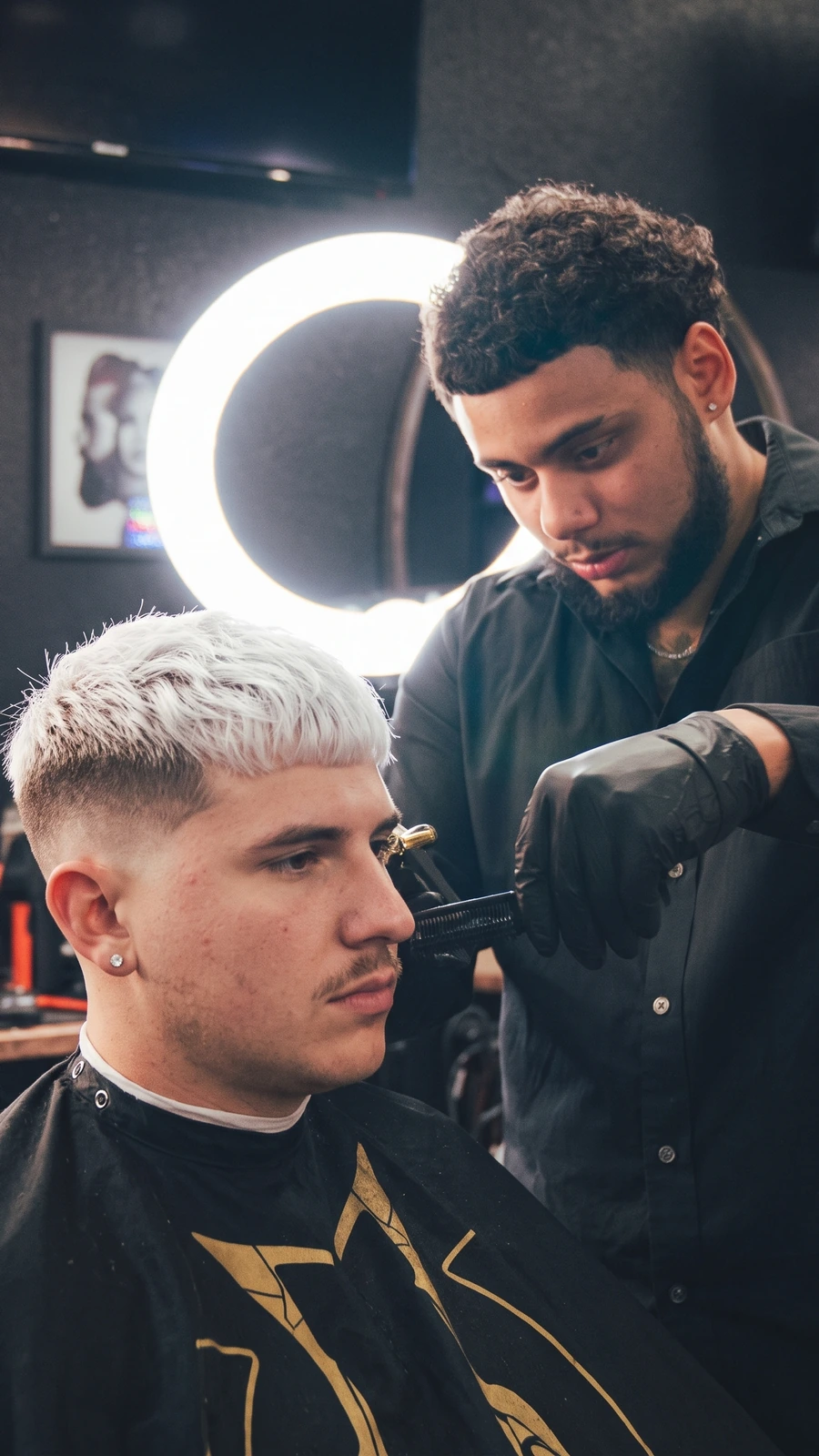 Jasiah edging up a bleached crop with a trimmer